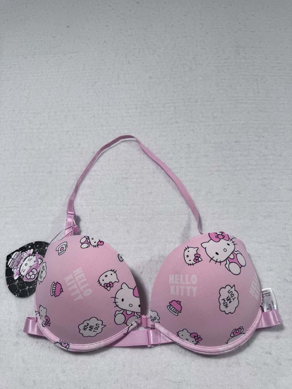 Hello Kitty Pink Push-Up Front Closure Bra with Heart Pattern Cups